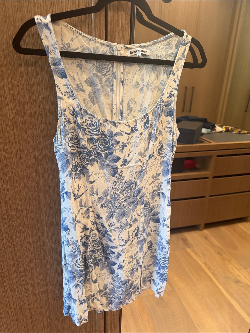 Reformation White and Blue Floral Slip Dress